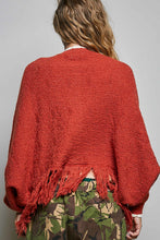 Load image into Gallery viewer, POL Poncho Sweater with Flower and Fringe Details in Brick
