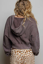 Load image into Gallery viewer, POL Studded Sleeve Washed Thermal Hoodie Top in Coffee Bean
