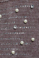 POL Studded Sleeve Washed Thermal Hoodie Top in Coffee Bean