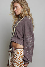 Load image into Gallery viewer, POL Studded Sleeve Washed Thermal Hoodie Top in Coffee Bean

