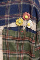 POL Mixed Plaid Button Down Top in Green Multi