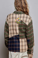 POL Mixed Plaid Button Down Top in Green Multi