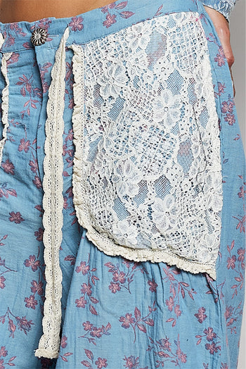 POL Printed Gauze Pants with Lace Details in