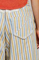 POL Floral Embroidered Patchwork Denim Pants in Mustard Stripe