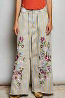 POL Floral Embroidered Patchwork Denim Pants in Mustard Stripe