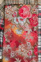 POL Mixed Plaid Patchwork Lace Trim Top in Red Multi