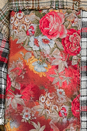 POL Mixed Plaid Patchwork Lace Trim Top in Red Multi