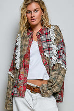 Load image into Gallery viewer, POL Mixed Plaid Patchwork Lace Trim Top in Red Multi
