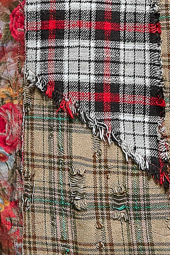 POL Mixed Plaid Patchwork Lace Trim Top in Red Multi
