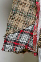 POL Mixed Plaid Patchwork Lace Trim Top in Red Multi