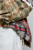 POL Mixed Plaid Patchwork Lace Trim Top in Red Multi