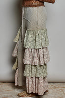 POL Thermal Knit Pants with Contrasting Layered Mixed Ruffle Legs in Sand