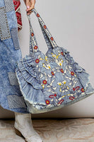 POL Denim Tote Bag With Embroidered Details in Denim