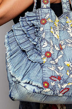 Load image into Gallery viewer, POL Denim Tote Bag With Embroidered Details in Denim
