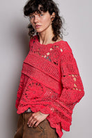 POL Crochet Knit Sweater in Apple Red