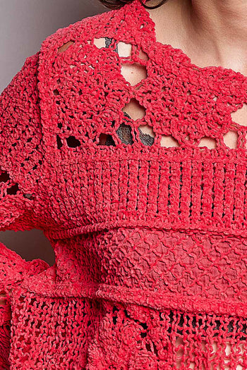 POL Crochet Knit Sweater in Apple Red