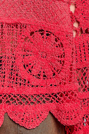 POL Crochet Knit Sweater in Apple Red