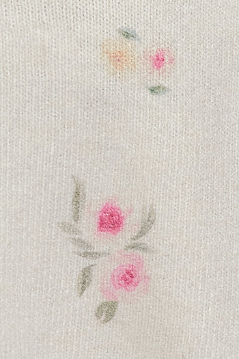 POL Floral Print Button Front Knit Cardigan in Cream