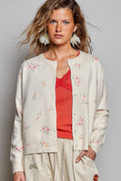POL Floral Print Button Front Knit Cardigan in Cream