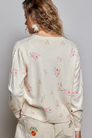 POL Floral Print Button Front Knit Cardigan in Cream