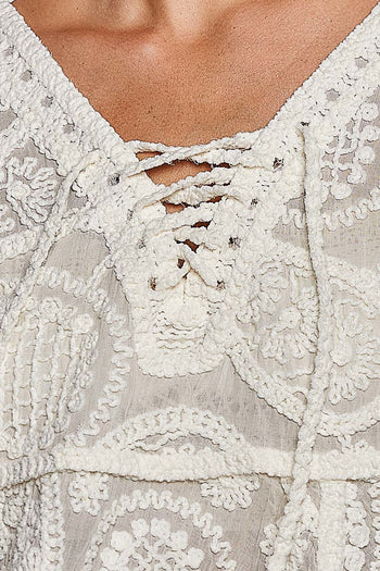 POL Sheer Crochet Lace Blouse in Cream