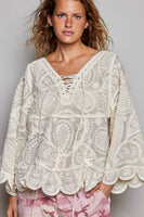 POL Sheer Crochet Lace Blouse in Cream