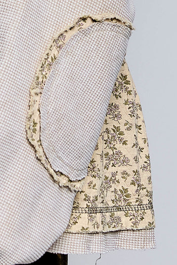 POL Vintage Washed Floral Gauze Balloon Sleeve Top in Sand/Natural