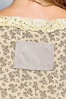 POL Vintage Washed Floral Gauze Balloon Sleeve Top in Sand/Natural