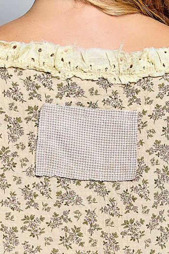 POL Vintage Washed Floral Gauze Balloon Sleeve Top in Sand/Natural