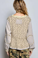 POL Vintage Washed Floral Gauze Balloon Sleeve Top in Sand/Natural