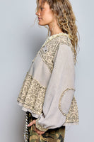 POL Vintage Washed Floral Gauze Balloon Sleeve Top in Sand/Natural