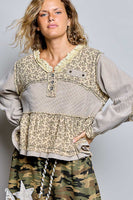 POL Vintage Washed Floral Gauze Balloon Sleeve Top in Sand/Natural