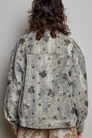 POL Beaded Washed Denim Jacket in Choco Leopard