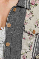 POL Floral Patchwork Cropped Jacket in Black Multi