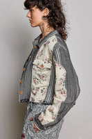 POL Floral Patchwork Cropped Jacket in Black Multi