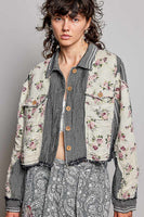 POL Floral Patchwork Cropped Jacket in Black Multi