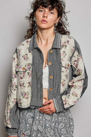 POL Floral Patchwork Cropped Jacket in Black Multi