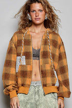 Load image into Gallery viewer, POL Plaid Lace Detail Zip-Up Hoodie in Honey Multi
