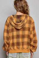 POL Plaid Lace Detail Zip-Up Hoodie in Honey Multi