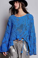 POL Mixed Open Knit Crochet Top in Ultramarine