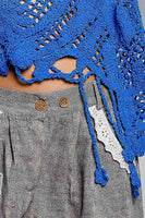 POL Mixed Open Knit Crochet Top in Ultramarine