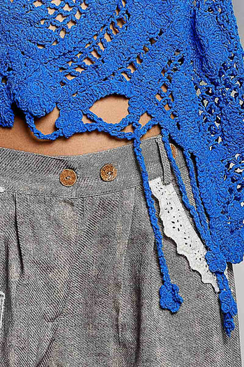 POL Mixed Open Knit Crochet Top in Ultramarine