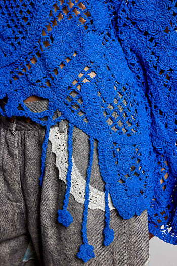 POL Mixed Open Knit Crochet Top in Ultramarine