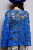 POL Mixed Open Knit Crochet Top in Ultramarine