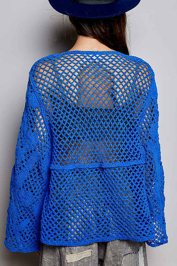 POL Mixed Open Knit Crochet Top in Ultramarine