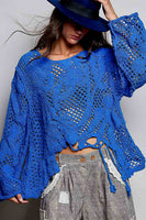 POL Mixed Open Knit Crochet Top in Ultramarine