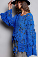 POL Mixed Open Knit Crochet Top in Ultramarine