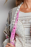 POL Mixed Patchwork Lace Trim Maxi Cardigan in Sand Multi