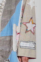 POL Mixed Patchwork Lace Trim Maxi Cardigan in Sand Multi
