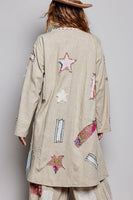 POL Mixed Patchwork Lace Trim Maxi Cardigan in Sand Multi